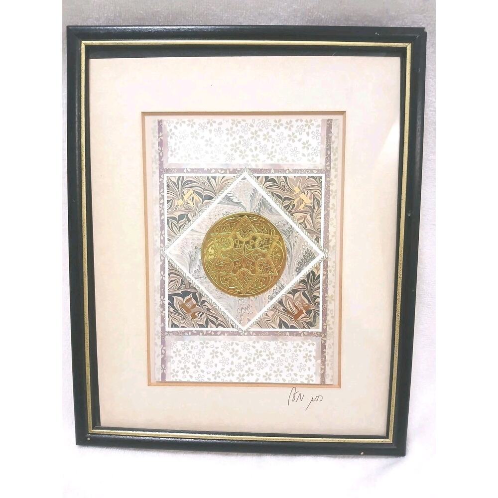 3D Foil Watercolor Art Exotic Star Of David Art Signed Framed Gold Handpainted